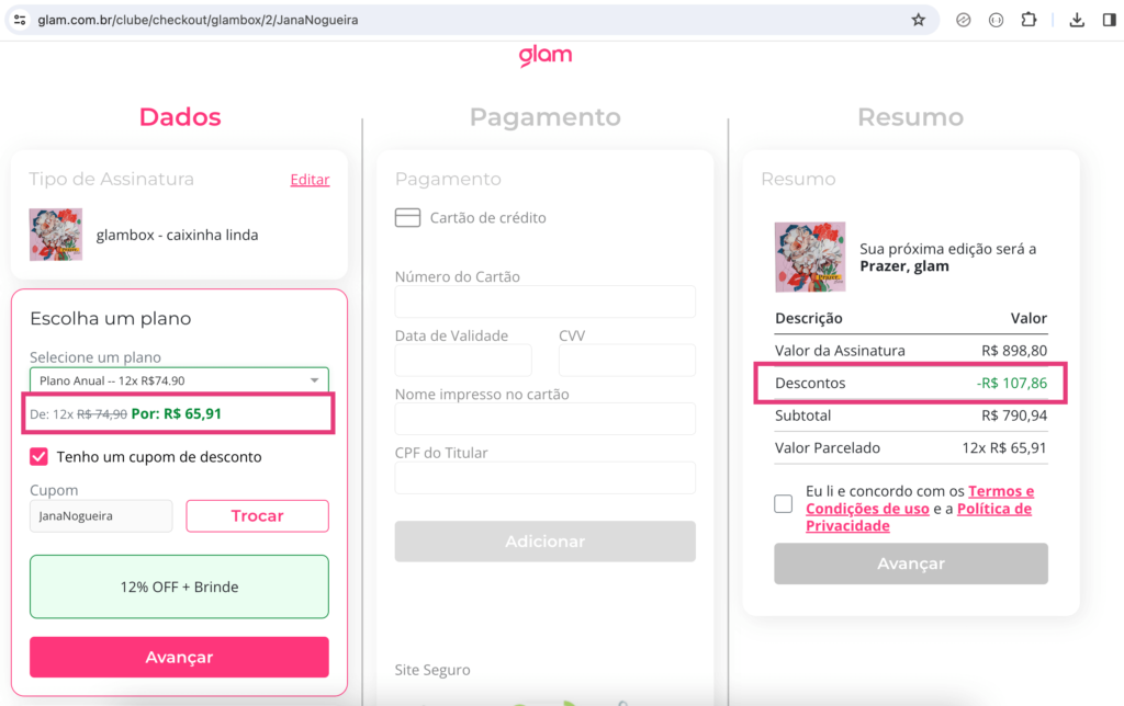 Pagamento com Desconto na Glambox - JanaNogueira